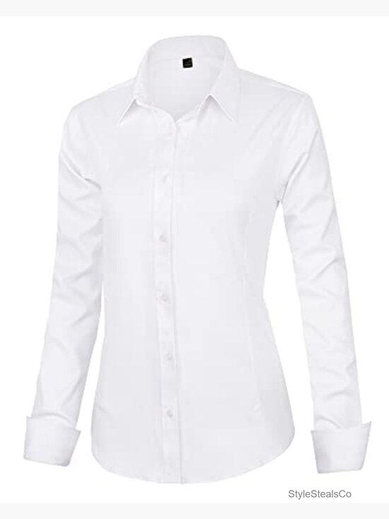 Wrinkle-Free Long Sleeve Button Down Blouse, Business Casual Office Top - Picture 3 of 6